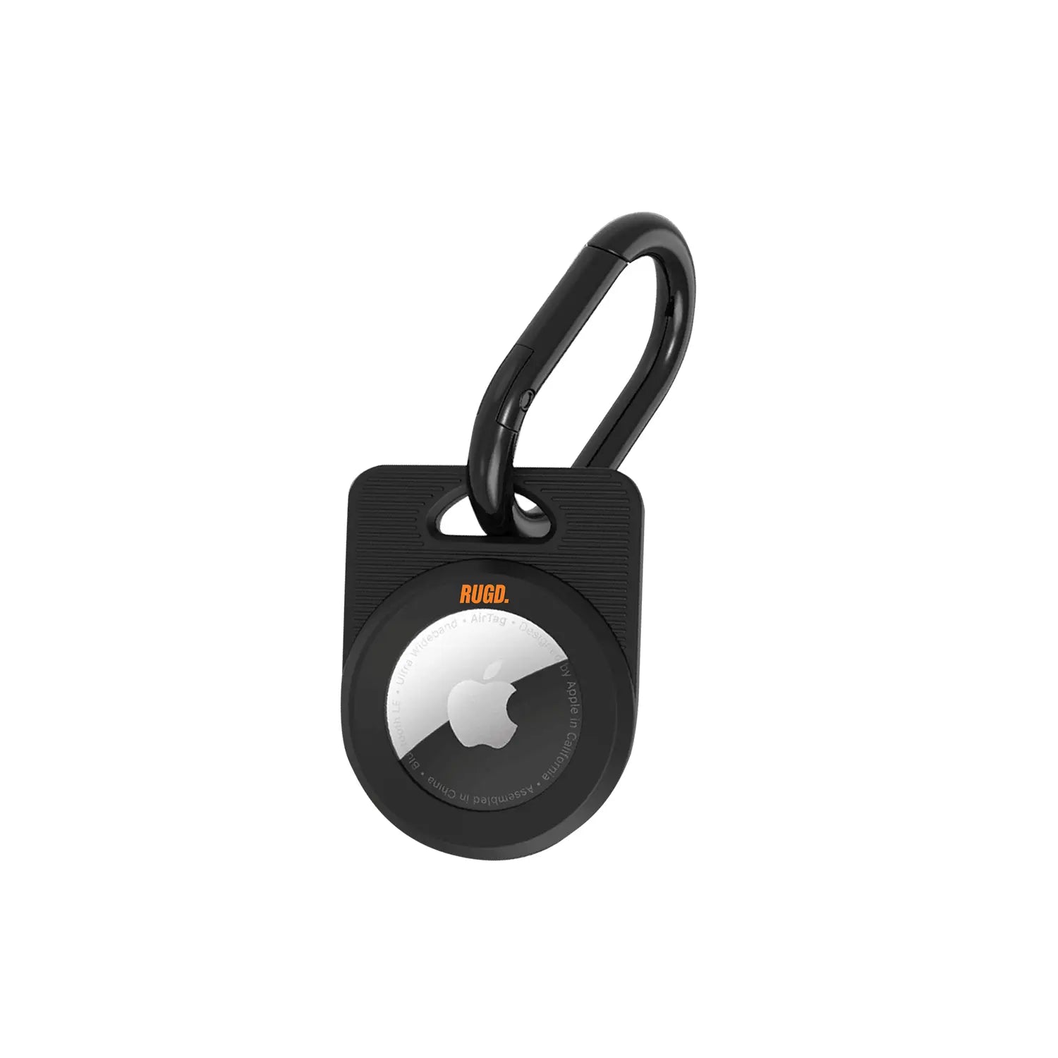 Black Army Air Tag Case with rugged carabiner for Apple AirTag, perfect camping accessory for secure and eco-friendly protection.