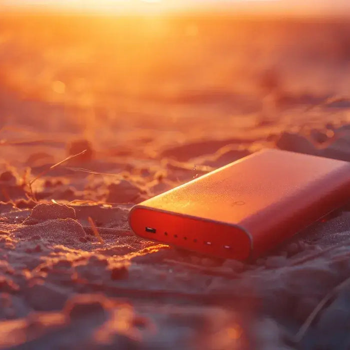 Power bank being tested in extreme heat conditions, showcasing its performance under temperature stress.