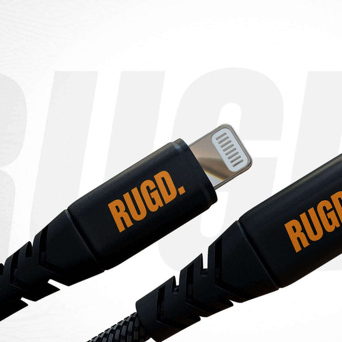 Durable USB-C to Lightning cables by RUGD, showcasing different USB cable types for versatile connectivity needs.