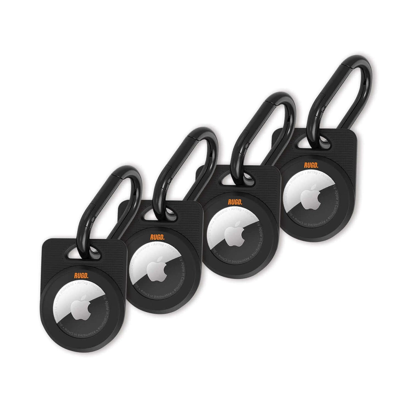 Black army AirTag cases with carabiners for secure attachment, ideal camping accessories for outdoor protection and tracking.