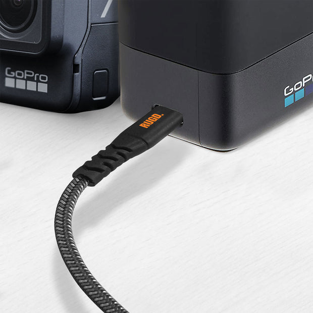 Rhino Power USB-C cable charging a GO Pro duo battery charger