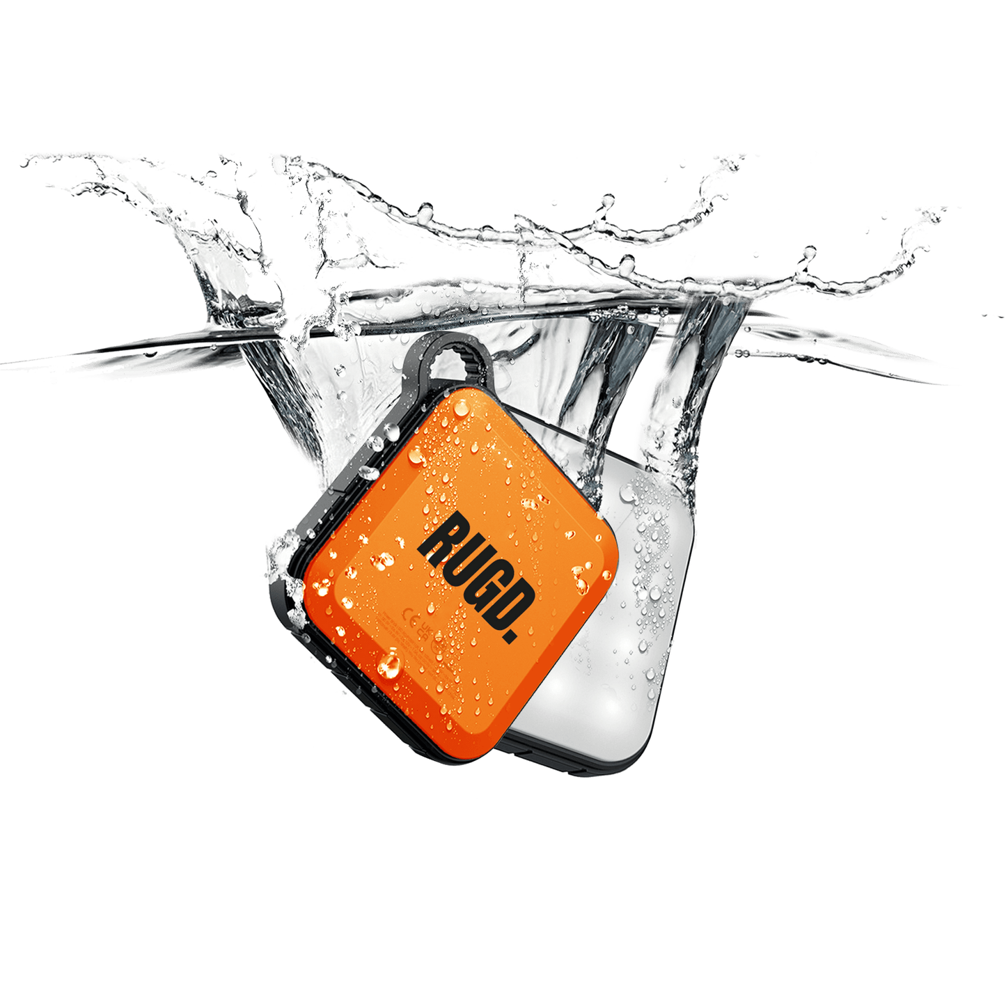 RUGD Power Brick I power bank submerged in water, showcasing its adventure-ready design for camping and outdoor use.