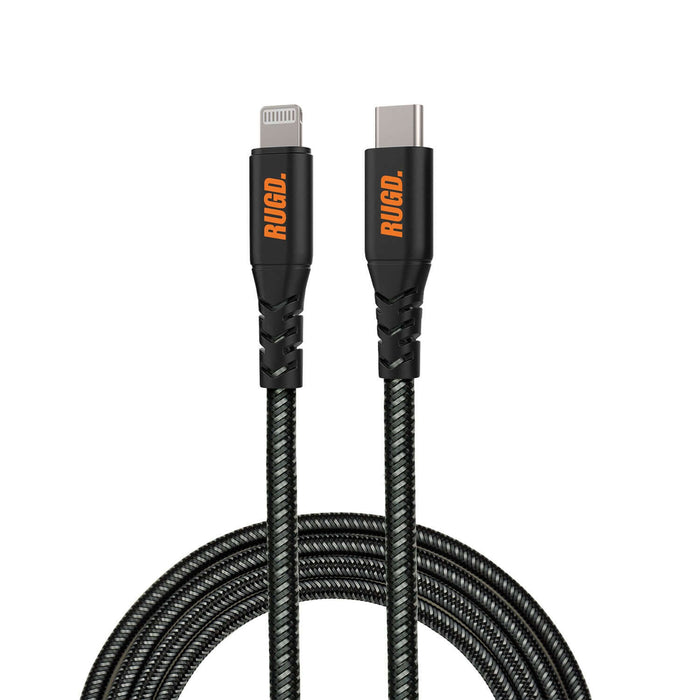Rhino Power Lightning MFi to USB-C Charging Cable - 3A, 60W PD, durable and strong cable for Apple iPhones, iPads, and MacBooks