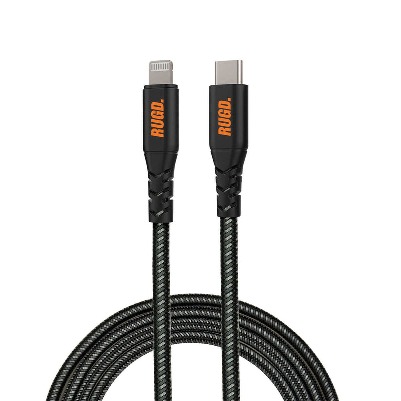 Rhino Power Lightning to USB-C Charging Cable, 3A 60W PD, super fast charging for Apple devices, durable, tough and flexible design.